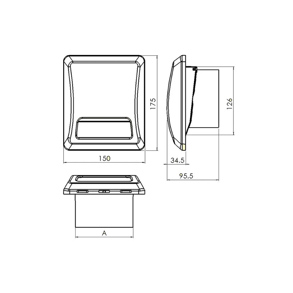 Small Wall Vent With Flap - 175mm H x 150mm W x 35mm D (4 tube)