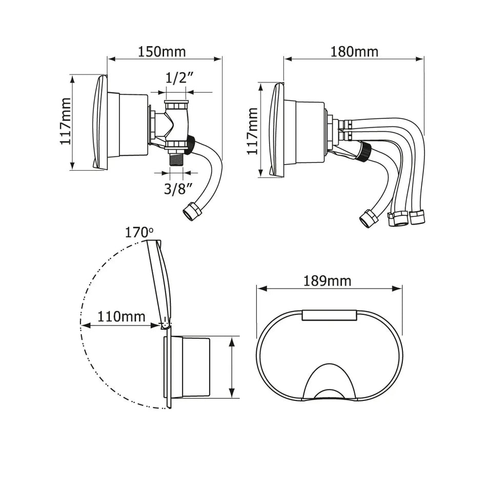 Complete Shower Kit in Box 250mm x 190mm x 95mm Deep