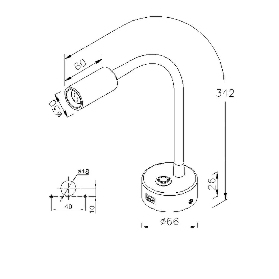 Nouva LED S5 - Latitude - Goose-Neck Reading Light w/ USB Charger