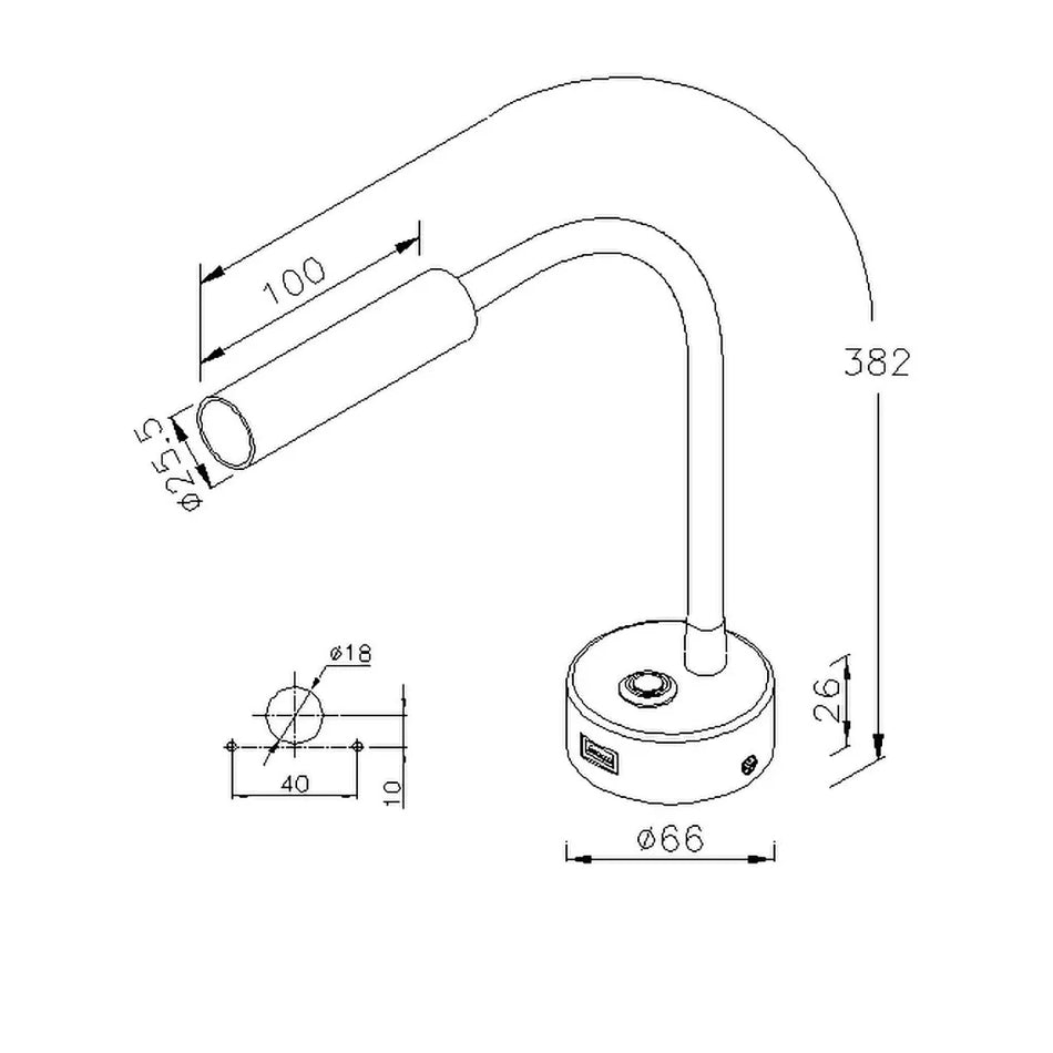 Nouva LED S5 - Longitude - Goose-Neck Reading Light w/ USB Charger