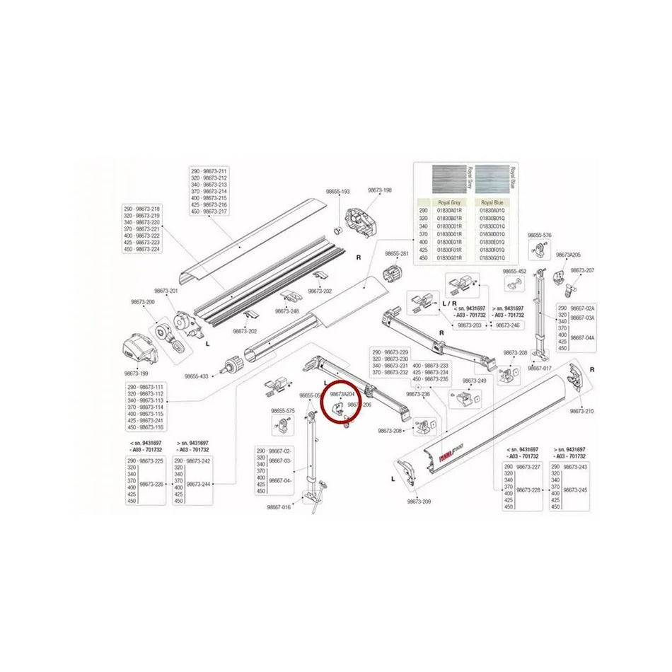 Fiamma F80 S Left Hand Fixing Kit for Left Leg 98673S204