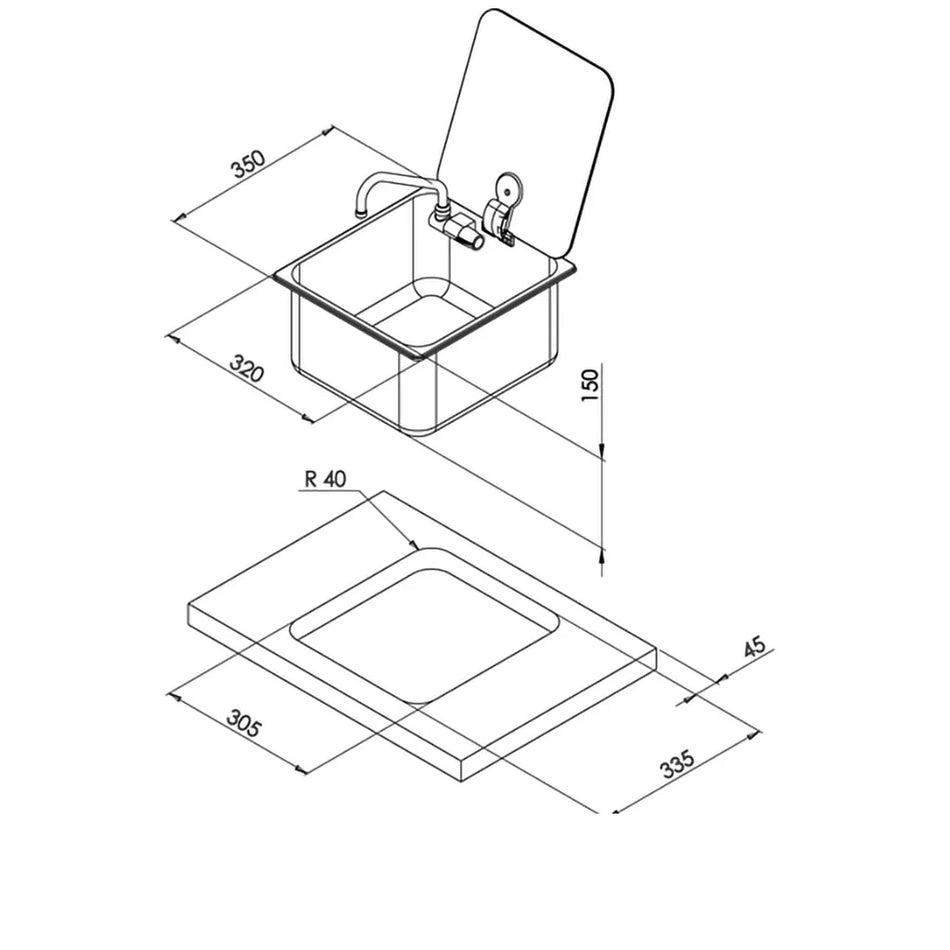 Can Rectangular Sink With Mixer Tap & Glass Lid