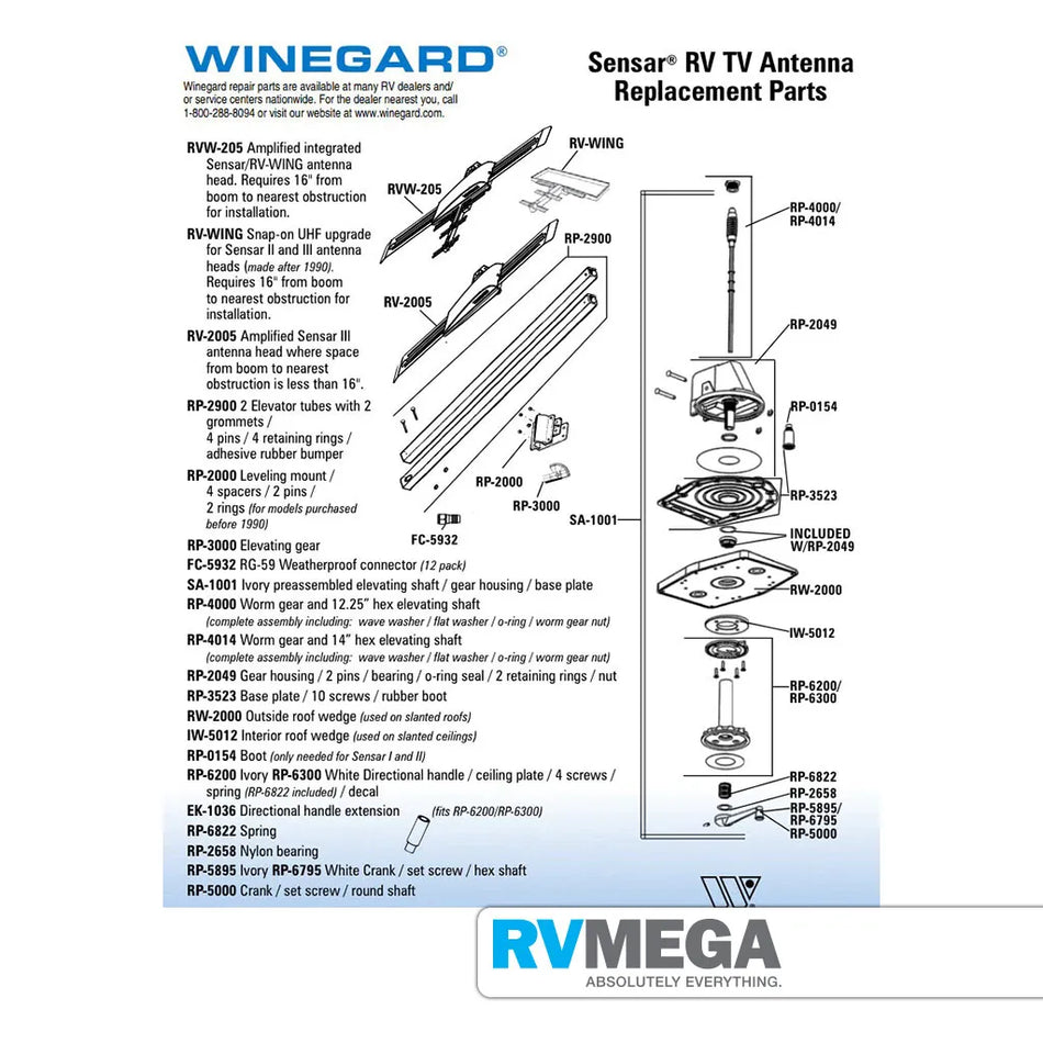 Winegard Replacement Elevating Gear