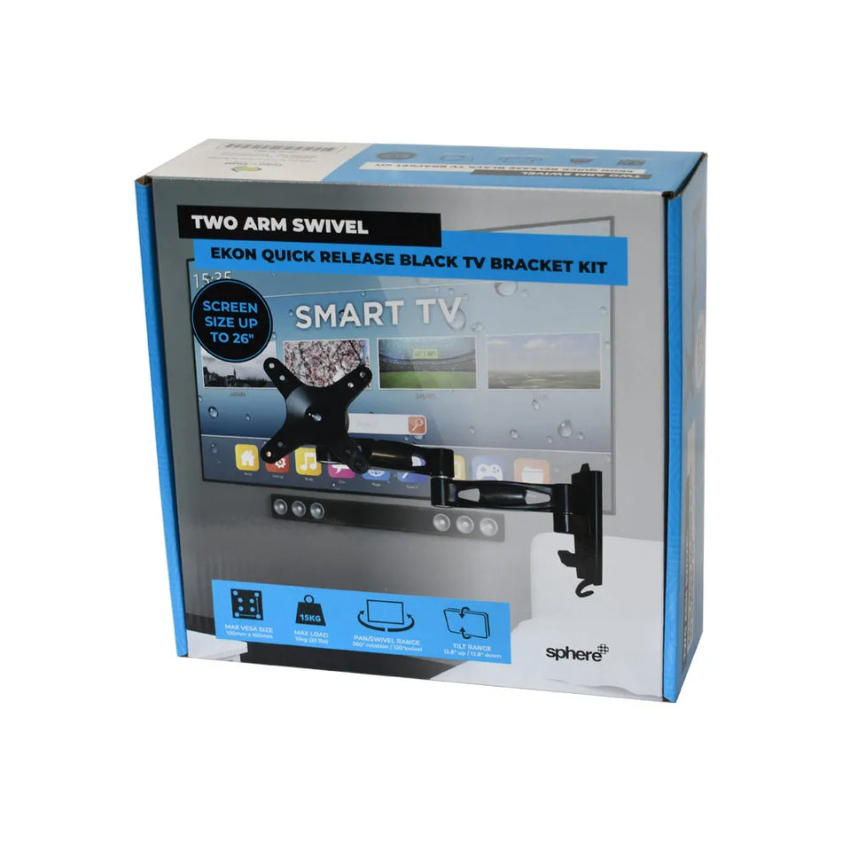 Sphere Quick Release Black TV Bracket Kit - Two Arm Swivel