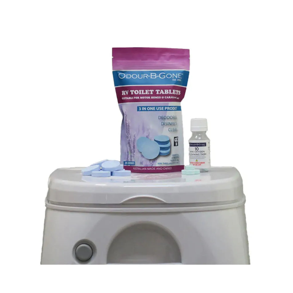 Odour B Gone 25 x 8g RV Toilet Tablets With 10 x 2g Mini Oxygen Tablets