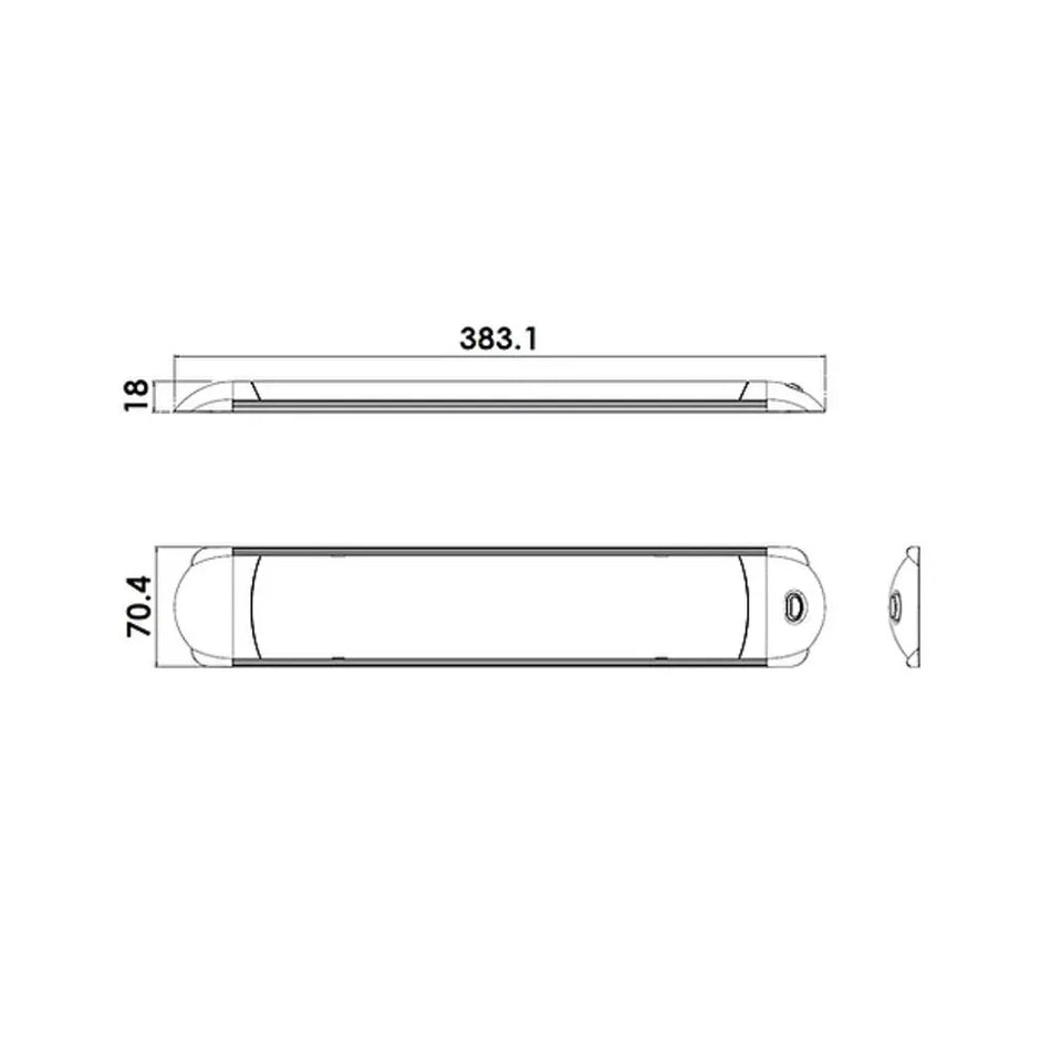 LED 380mm Black Interior Light - Warm White - Switched